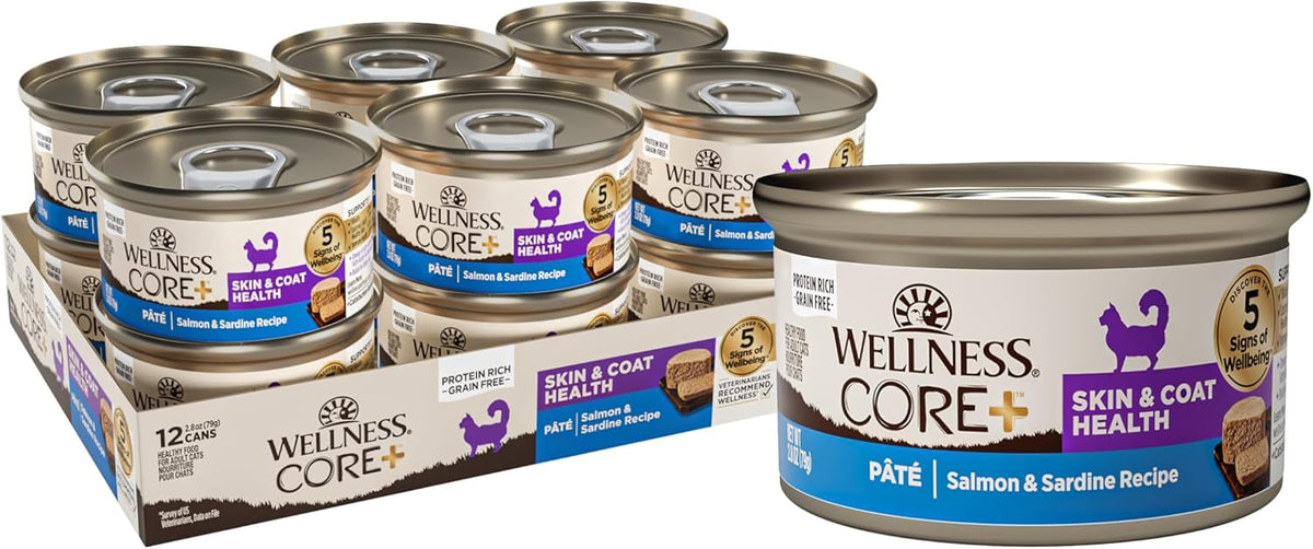 Wellness CORE+ Skin & Coat Pate Adult Wet Cat Food, Natural, Protein-Rich, Grain Free, 2.8 Ounce