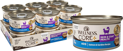 Wellness CORE+ Skin & Coat Pate Adult Wet Cat Food, Natural, Protein-Rich, Grain Free, 2.8 Ounce