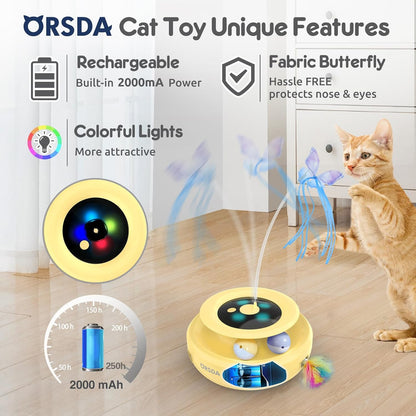 ORSDA Cat Toy, 3-in-1 Automatic Interactive Electronic Moving Ambush Feather, Fluttering Butterfly