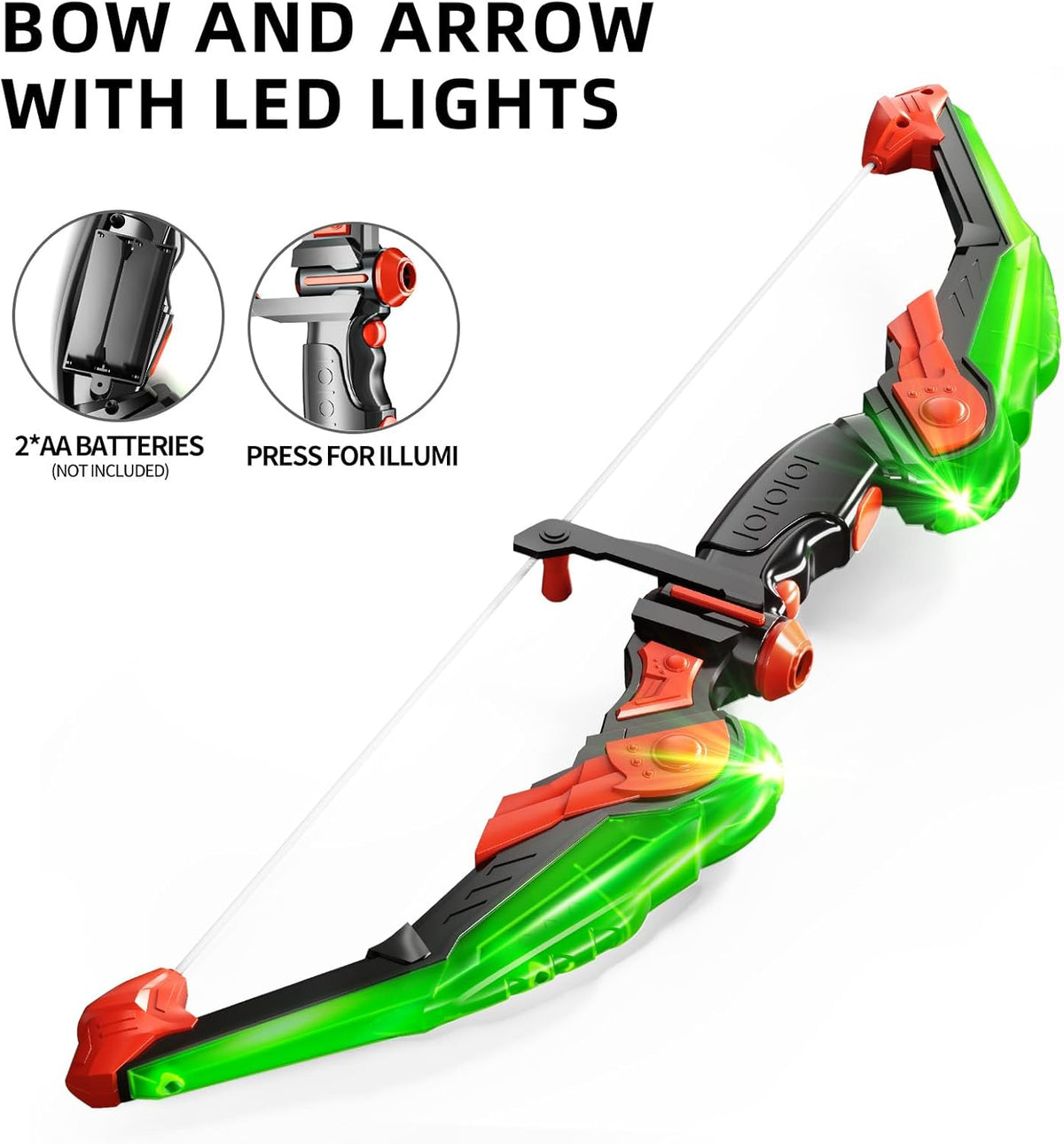 TEMI Bow and Arrow Set for Kids - Archery Toy Set - LED Light Up with Suction Cup Arrows, Target &