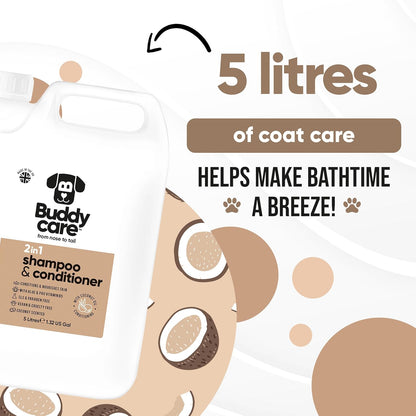 2in1 Dog Shampoo & Conditioner by Buddycare | Coconut Scented | with Aloe Vera and Pro Vitamin B5
