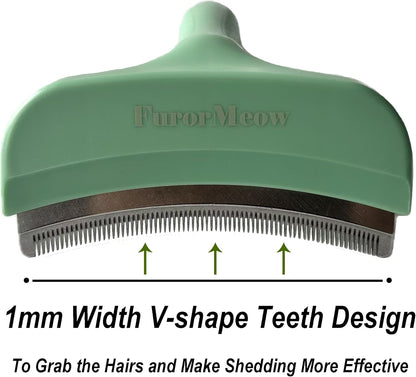 Pet Deshedding Tool with Curve Blade, Cat Grooming Brush, Tight V-shaped Teeth Shedding Comb for