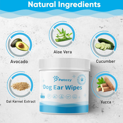 Dog Ear Wipes for Dog Yeast Wax Itch and Odor | Unscented Dog Ear Cleaner for Dogs | Natural