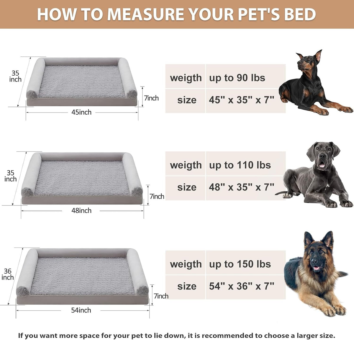 BFPETHOME Dog Beds for Large Dogs, Orthopedic Dog Bed for Medium Large Dogs,Big Waterproof Couch
