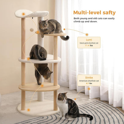 PETEPELA Wood Cat Tree Tower for Indoor Cats,5-Level Cat Climbing Tree Cat Play House with Sisal