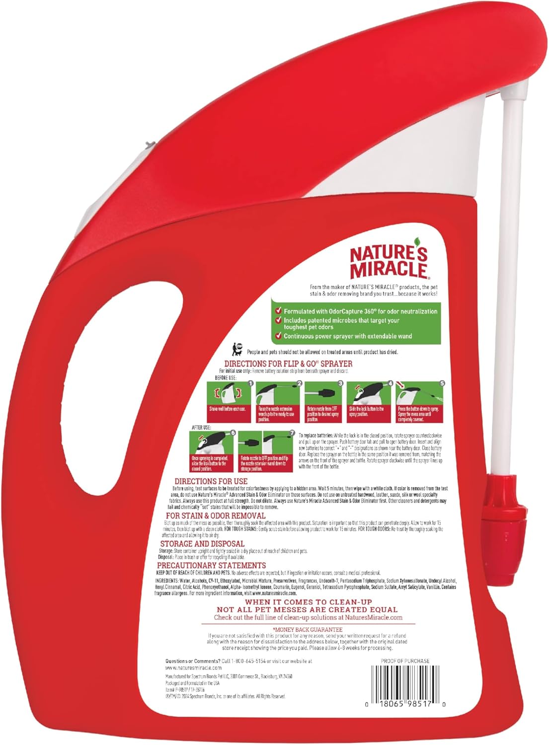 Nature’s Miracle Advanced Stain & Odor Eliminator For Dogs With Flip & Go Sprayer, 64 Ounces
