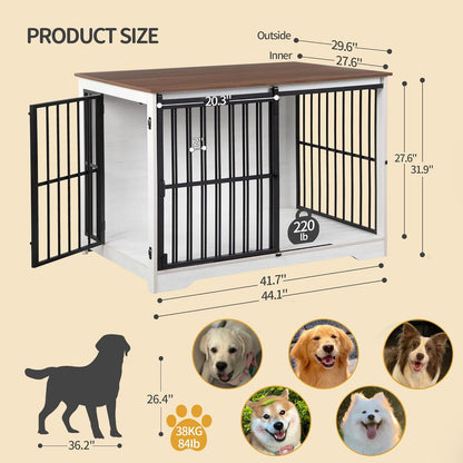 XL Large Dog Crate Furniture, 44.1" Indoor Dog Kennel Furniture with Barn Door, Wooden Tall Dog