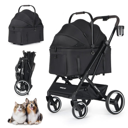X3 2 in 1 Pet Stroller for Medium or Two Small Dogs & Cats 4 Wheels Lightweight Foldable Carrier