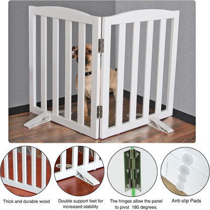 ZJSF Foldable Freestanding Indoor Dog Gate for House Wood White Long Pet Gates Dog Fence for Stairs