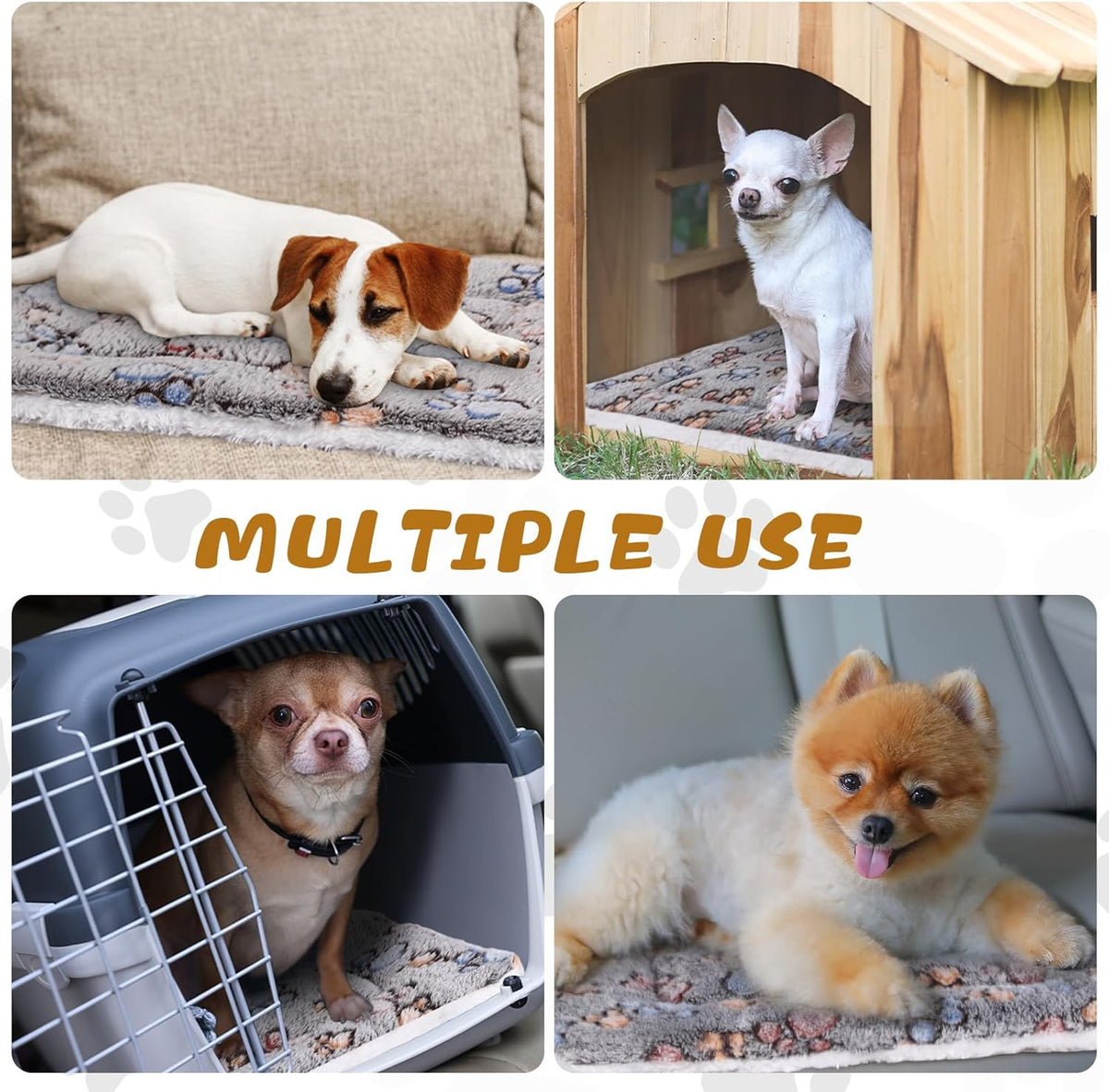 Tuanse 4 Pack Ultra Soft Dog Cat Bed Mat with Cute Prints Reversible Fleece Dog Crate Kennel Pad