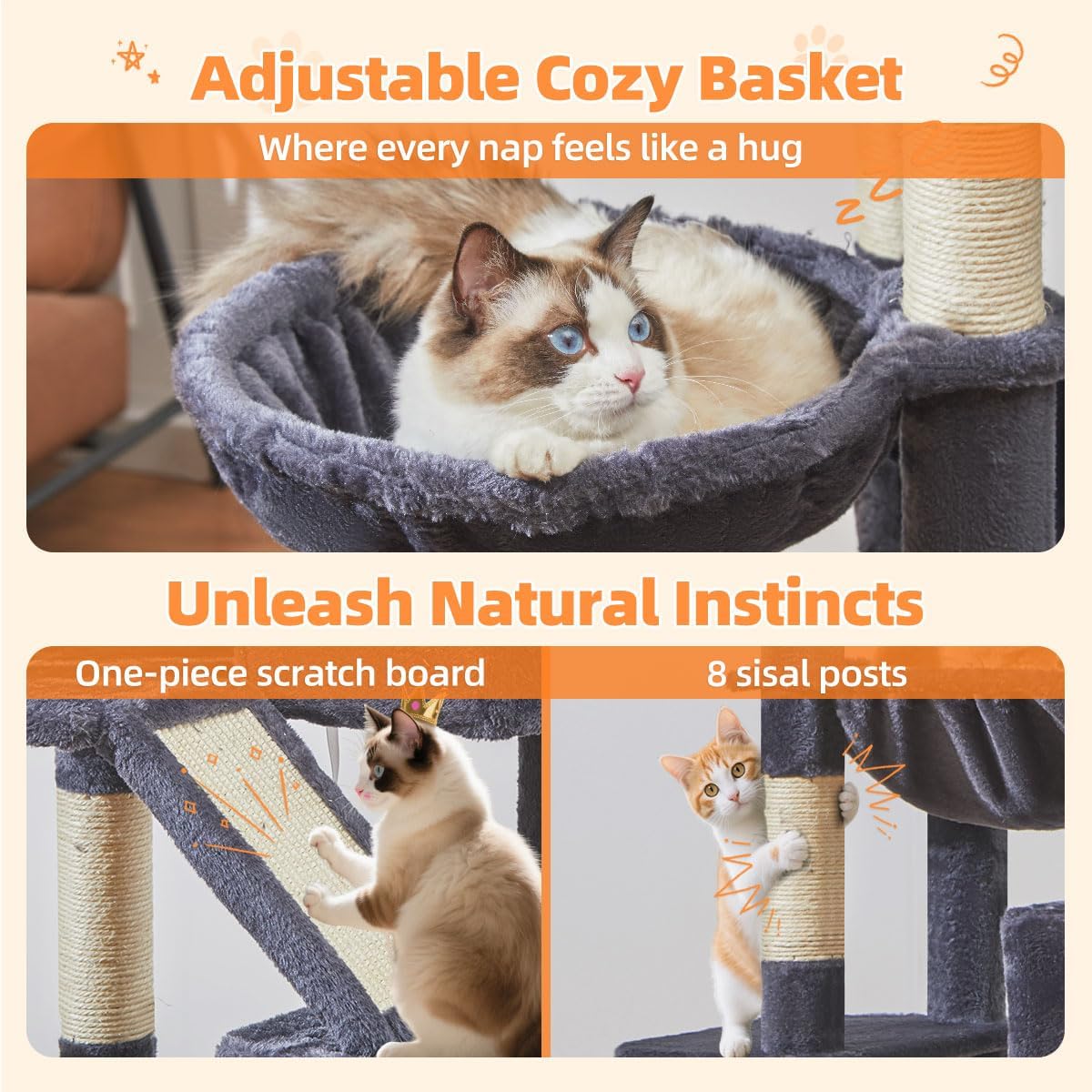 Taoqimiao Cat Tree 71-Inch, Cat Tower for Indoor Cats Large Adult, Multi-Level Large Cat Condo, 8