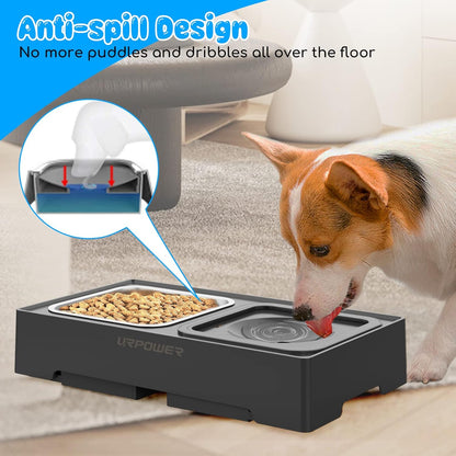 URPOWER 2-in-1 Elevated Dog Bowls 4 Height Adjustable Raised Dog Bowls with No Spill Water Bowl and