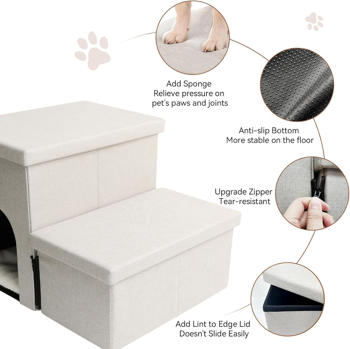 Dog Stairs with Condo 15" H, 2-Step Wider Dog Steps for Small/Medium/Large Old Dogs Cats, Folding