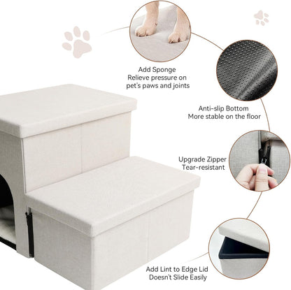 Dog Stairs with Condo 15" H, 2-Step Wider Dog Steps for Small/Medium/Large Old Dogs Cats, Folding