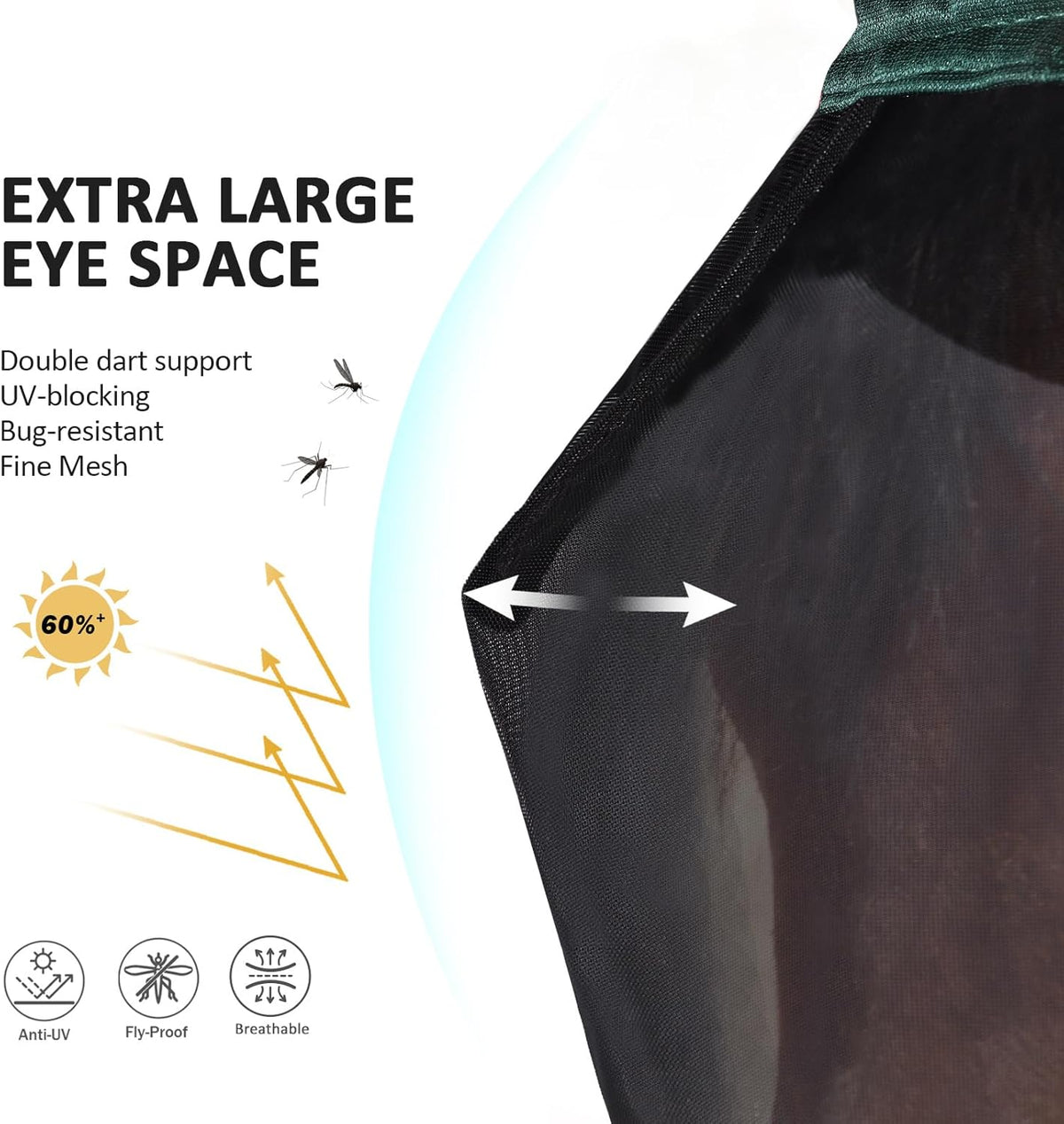 Harrison Howard Pro Luminous Horse Half Face Fly Mask Large Eye Space with Ears UV Protection for