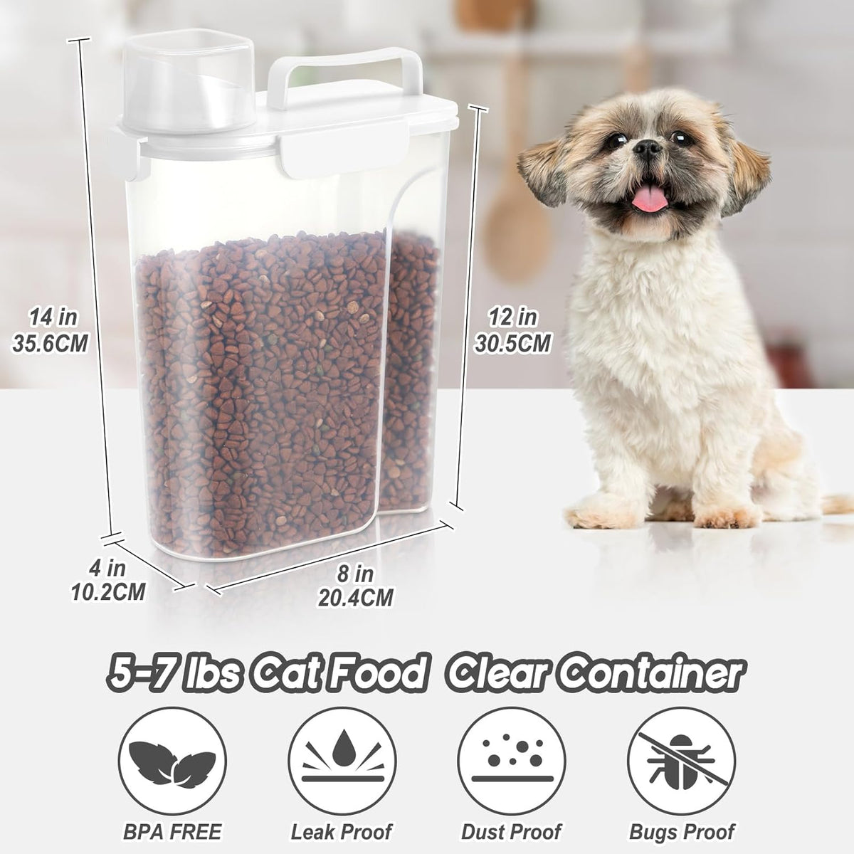 5-7Lbs Dog Cat Food Storage Container with Upgraded Large Nozzle BPA-free, 4 Snap Seals Plastic Pet