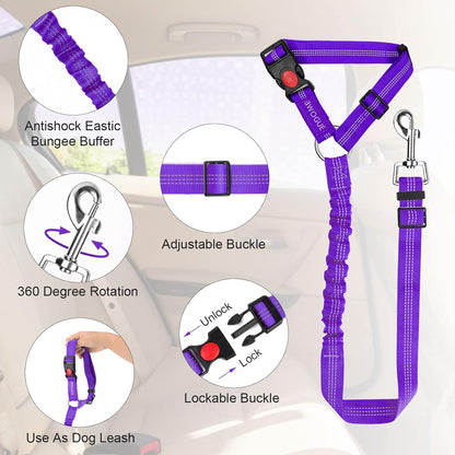 BWOGUE 2 Packs Dog Cat Safety Seat Belt Strap Car Headrest Restraint Adjustable Nylon Fabric Dog