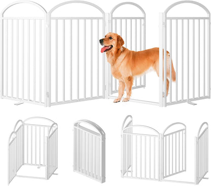 4 Panles Full Matel Freestanding Dog Gates with Door, 96"Extra Wide 32"Tall Free Standing Dog Pet
