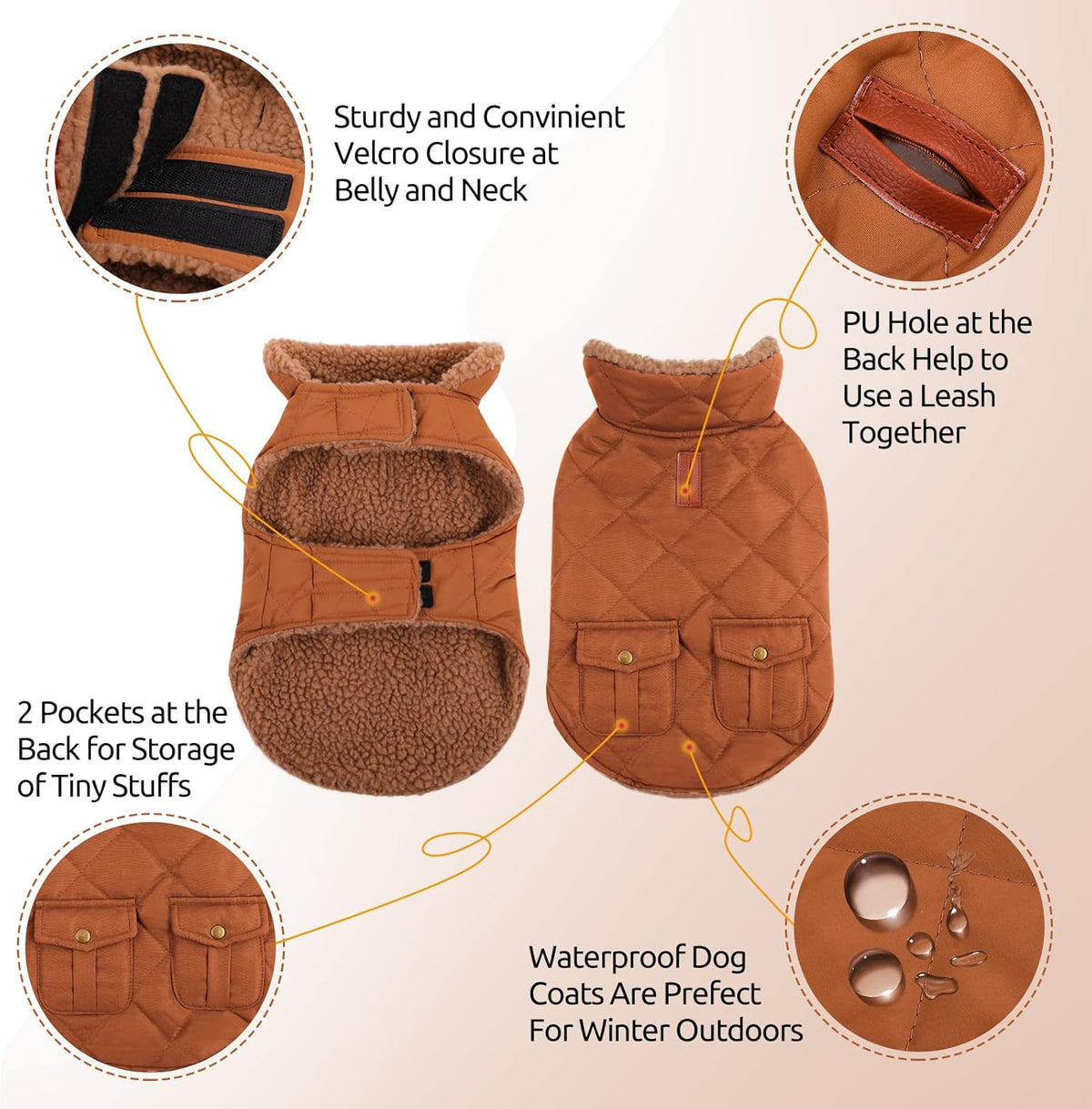 Queenmore Warm Puffer Dog Coat, Quilting Winter Jacket Ultra Thick Plush Lining with Storage