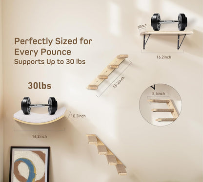 Wood Cat Wall Shelf with Soft Foam Cushion, Curved Cats Wall Bed for Large Cats, Floating Cat Perch