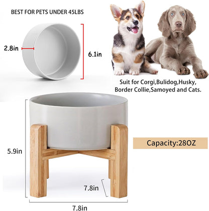 Petygooing 28 OZ Grey Elevated/Raised Ceramic Dog Bowl for Small and Medium Breeds, Dog Food Water