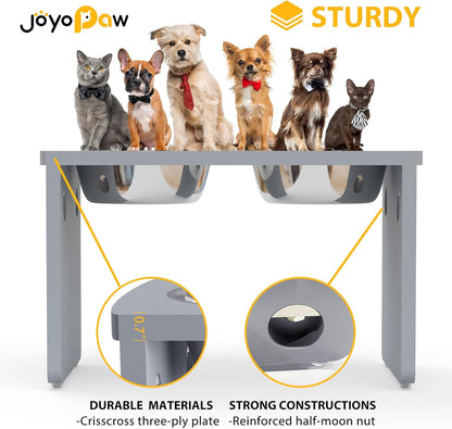 Elevated Dog Bowls, Bamboo Raised Dog Bowl for Large Dogs, with 2 Stainless Steel Bowls (13''