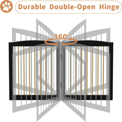 Freestanding Pet Gate for Dogs, Foldable Wooden Dog Gate for House, Indoor Dog Gate for Stairs