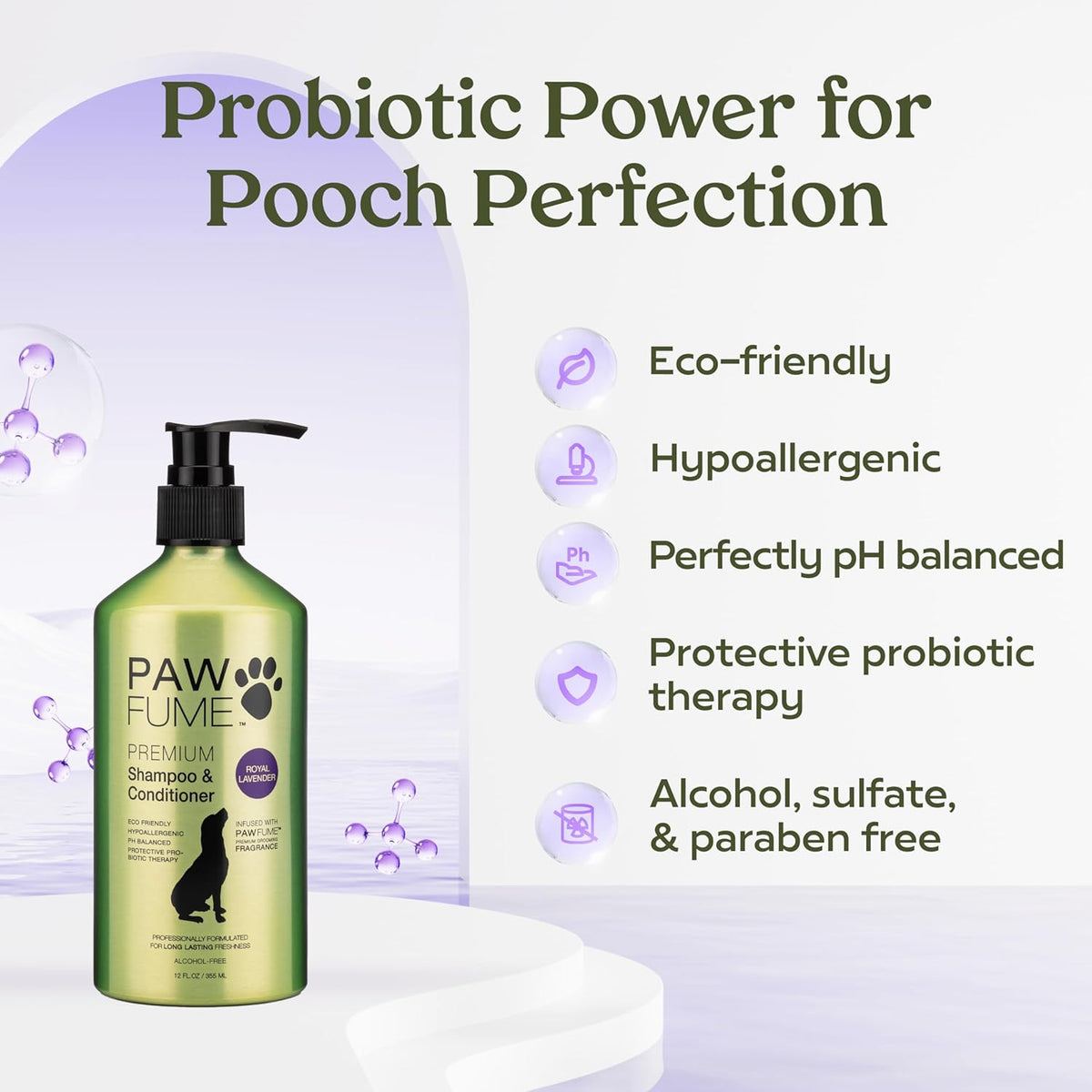 PAWFUME Dog Shedding Shampoo and Conditioner, Royal Lavender, 1-Pack – Nourish & Detangle for Silky