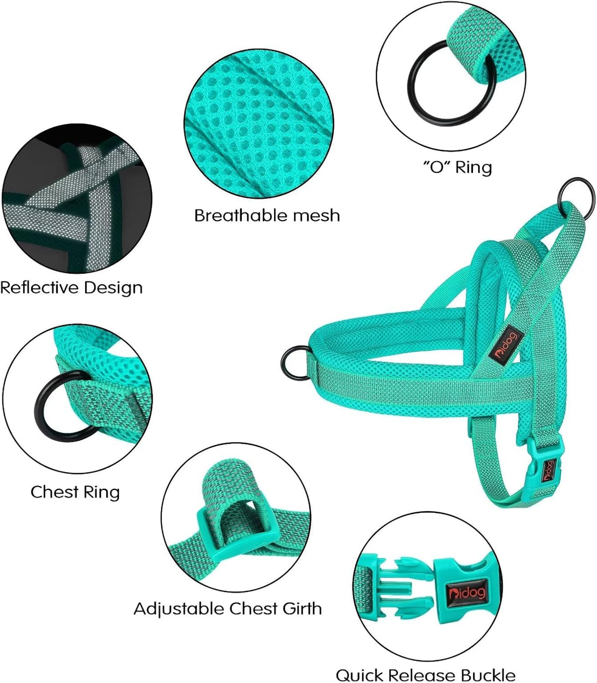 Didog No Pull Dog Harness with Breathable Mesh Padded, Full Reflective & Quick Fit Adjustable Vest
