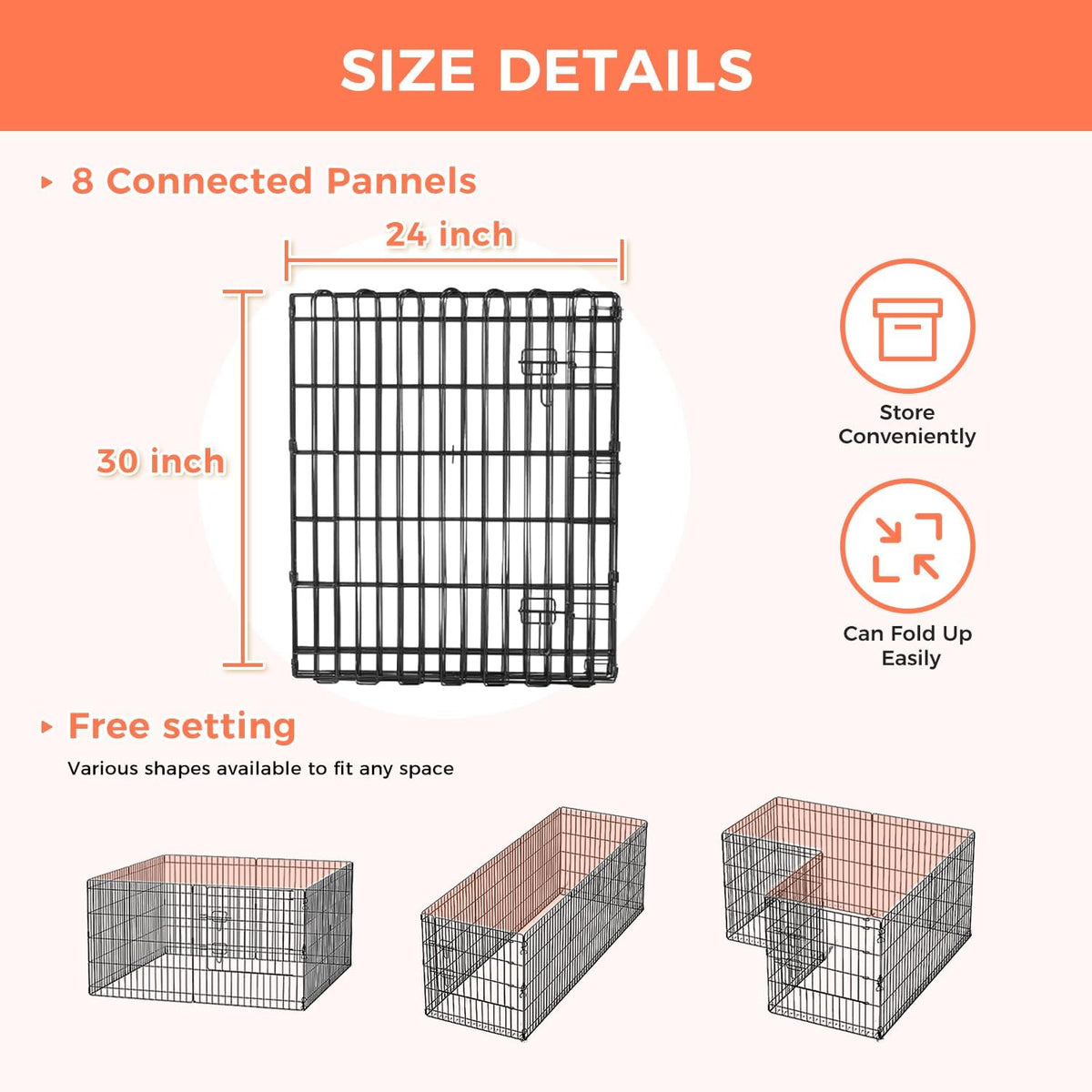 Foldable Dog Playpen 30" Height 8 Panels Metal Exercise Pen with Door - Indoor/Outdoor Puppy