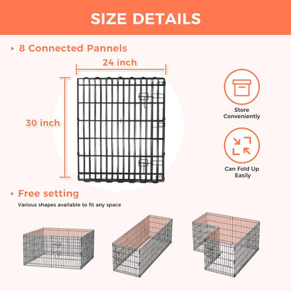 Foldable Dog Playpen 30" Height 8 Panels Metal Exercise Pen with Door - Indoor/Outdoor Puppy
