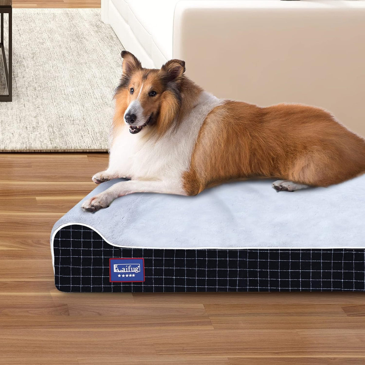 Laifug Orthopedic Memory Foam Extra Large Dog Bed with Pillow and Durable Water Proof Liner &