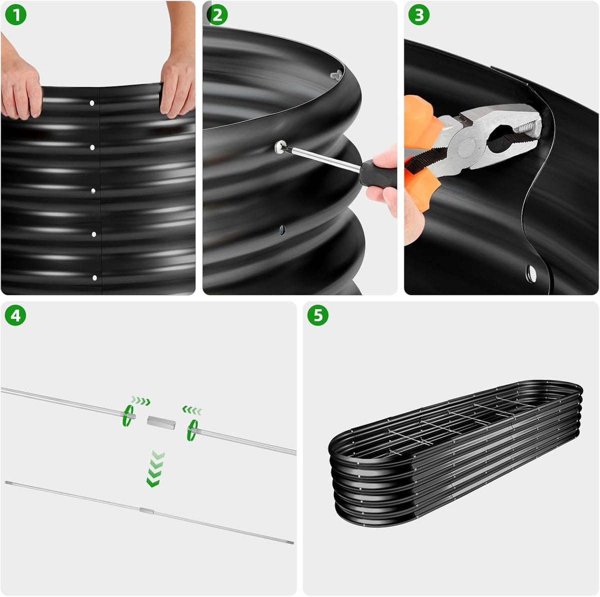 Land Guard 8×2×1.5ft Galvanized Raised Garden Bed Kit, Raised Garden Boxes Outdoor, Oval Metal