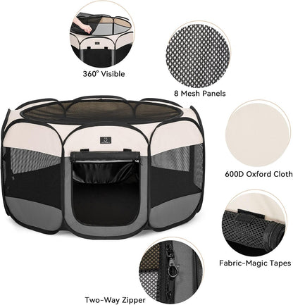 A4Pet Cat Playpen, 39.5” Pop Up Dog Playpen with Bowl, Suitable for Puppies, Kittens, and Small