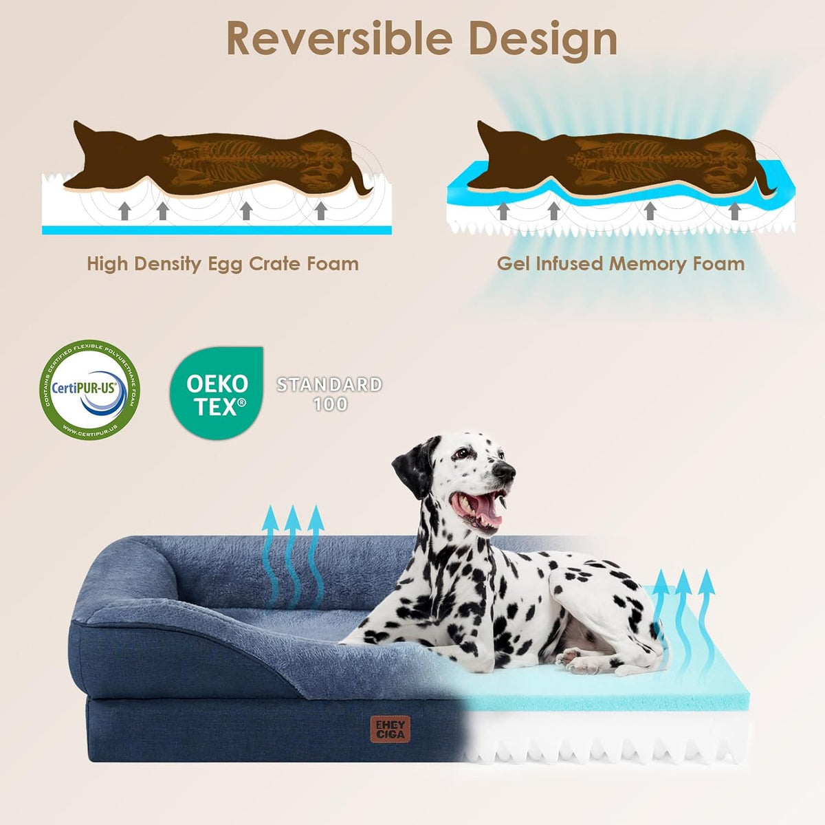 EHEYCIGA Memory Foam XL Dog Bed for XLarge Sized, Extra Large Orthopedic Dog Sofa with Sides and