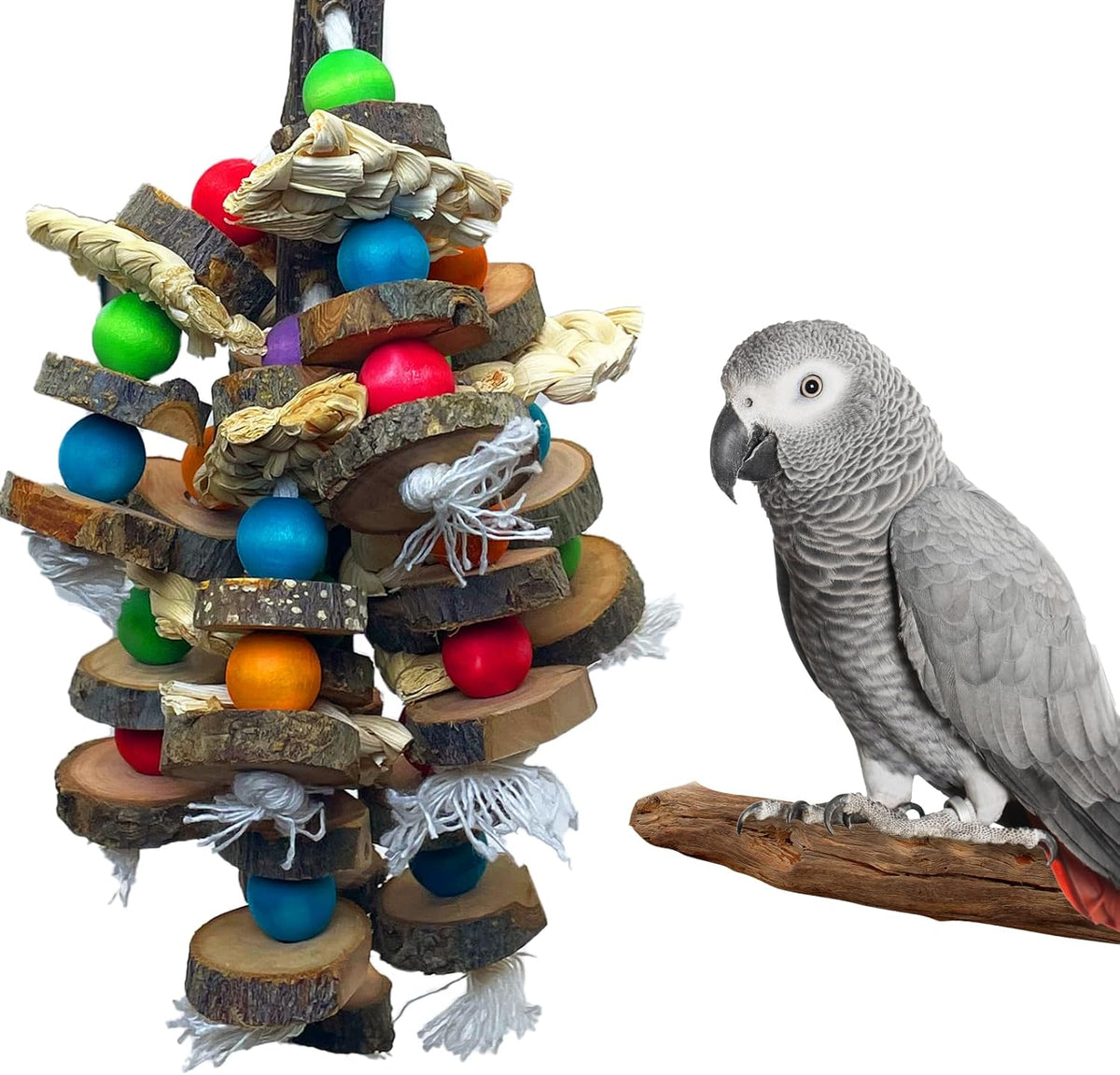 PINVNBY Bird Toys Parrot Toys, Natural Wood Bird Chewing Toys, Parakeet Hanging Toys for African