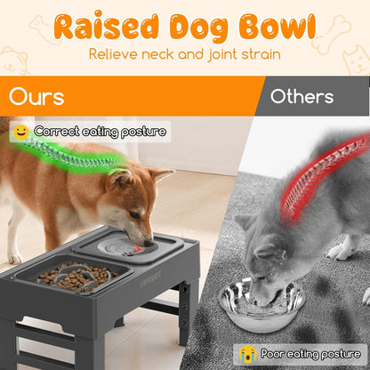 URPOWER 2-in-1 Elevated Slow Feeder with No Spill Dog Water Bowl 4 Height Adjustable Raised Bowl
