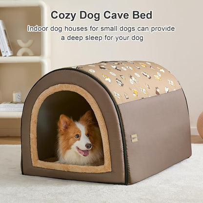 Jiupety 2 in 1 Dog House Indoor, Comfy Cave Bed Covered Dog Bed, Portable House for Medium and