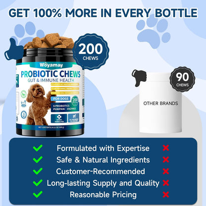 Dog Probiotic for Dogs, 200 Soft Treats Dog Probiotics for Digestive Health & Immune System