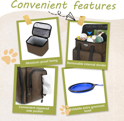 Dog Travel Bag Airline Approved–Pet Travel Tote with Collapsible Bowls,Food Containers & Feeding