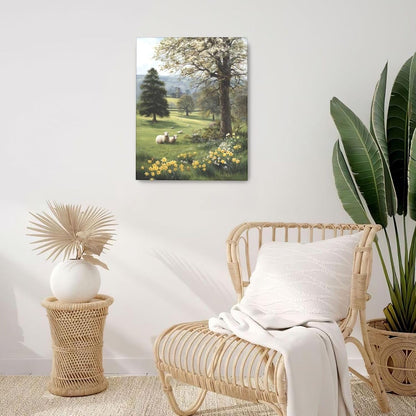 Country Sheep Canvas Wall Decor Farmhouse Rustic Lamb Wildflower Wall Art Nature Countryside