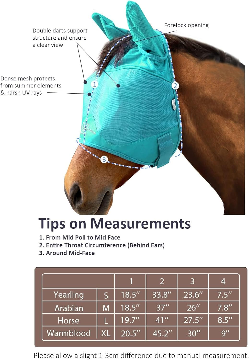 Harrison Howard UV-proof Multi-Function Fabrics Thick Fleece Padding Horse Fly Mask Half Face with