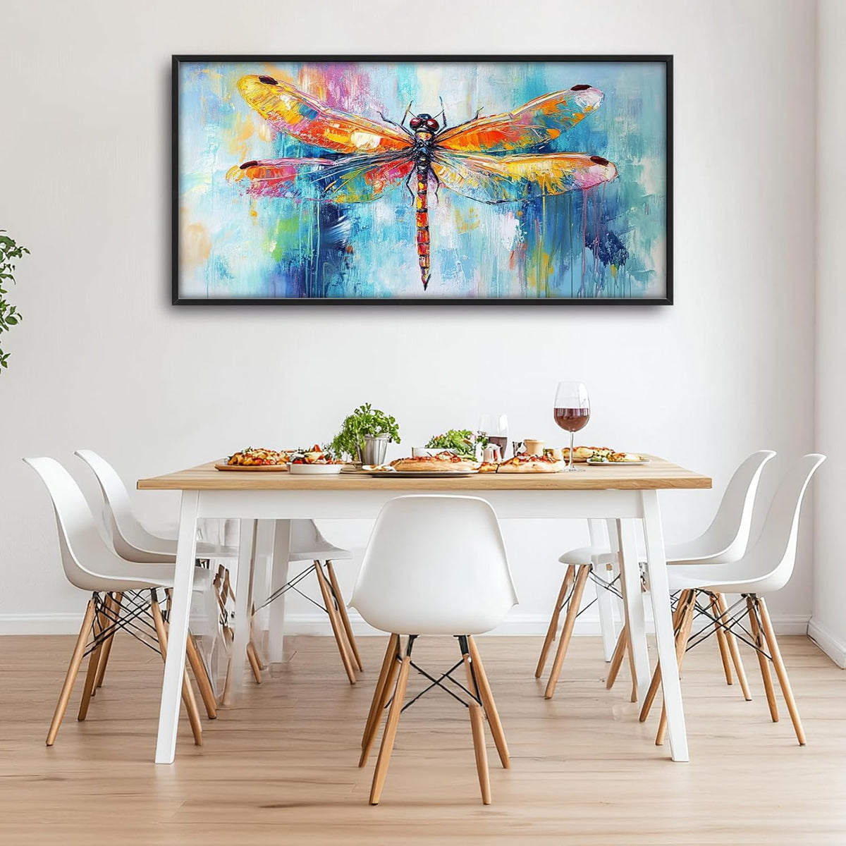 Extra Large Abstract Dragonfly Framed Wall Art for Living Room,Oversized Colorful Dragonfly
