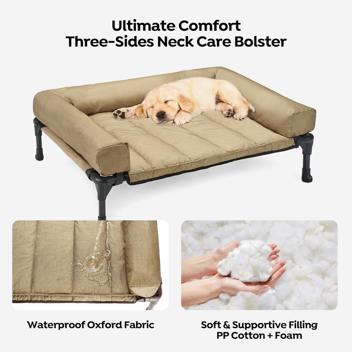 Veehoo Cooling Elevated Dog Bed Add Removable Waterproof Bolster Cushion Mat, Raised Pet Cot with