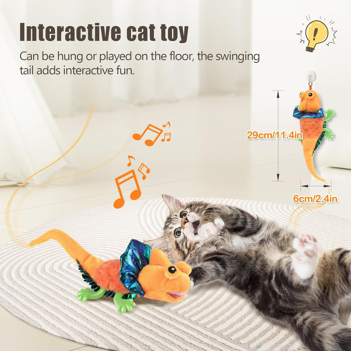 Migipaws Cat Toys, Touch Activated Flapping Chirping Lizard Kitten Toy with Catnip for Indoor Cats