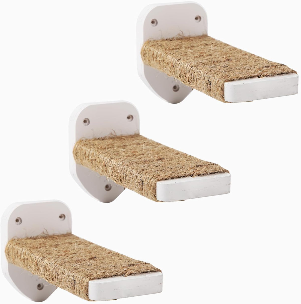 3-in-1 Cat Climbing Wall Steps with Hemp Rope, Shelves and Perches - Wall-Mounted Cat Furniture Set