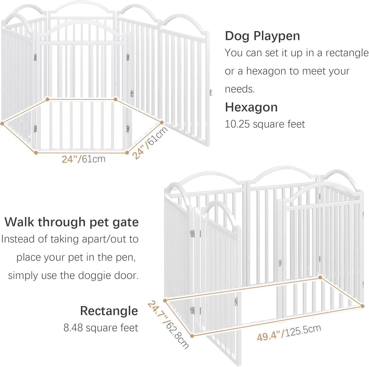 BHG Metal No-Assembly Freestanding Dog Gate with Door Walk Through, Extra Wide 144", Extra Tall 32"