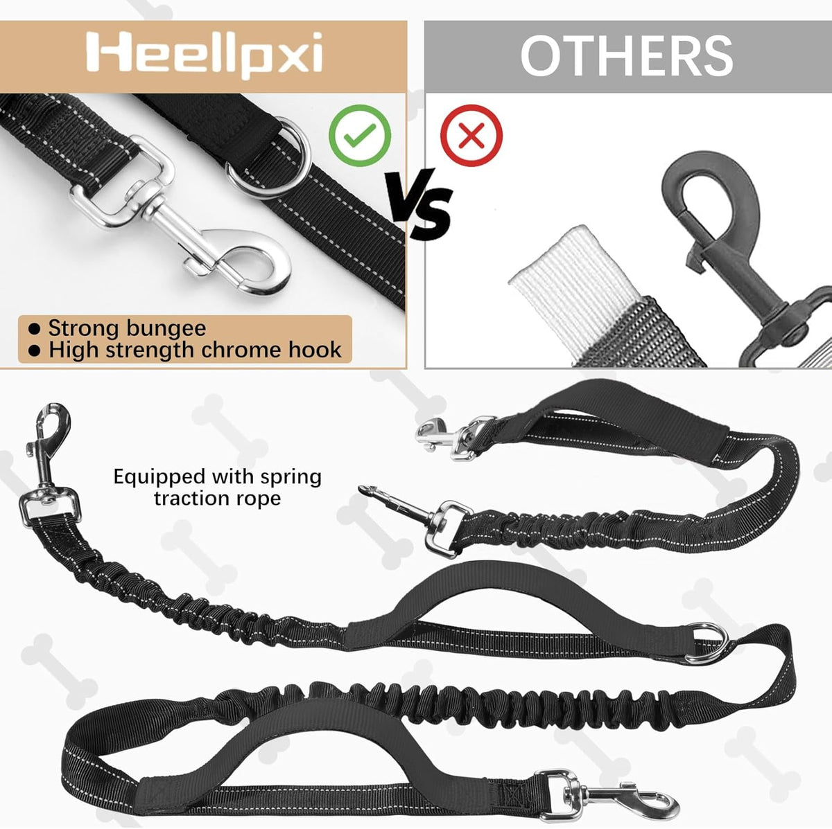 Hands-Free Dog Leash With Pouch, Waist Attachment for Walking Two Dogs, Reflective Stitching, Dual