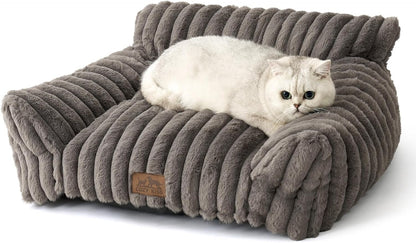 Cute Cat Couch, Premium Plush Faux Fur Pet Couch Bed, Ultra-Soft Pet Furniture for Cats & Small