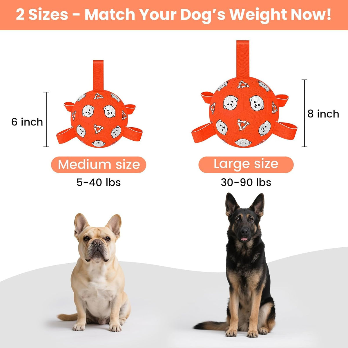 Dog Toys Soccer Ball with Straps, Durable Dog Balls, Interactive Dog Toys for Tug of War, Floating